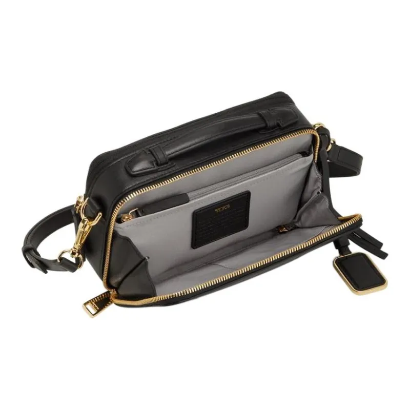 TUMI Leather Small Square Bag Shoulder Bag Crossbody Bag Women's Black & Gold-2