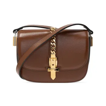 GUCCI Sylvie 1969 Leather Crossbody Bag Shoulder Bag Women's Brown