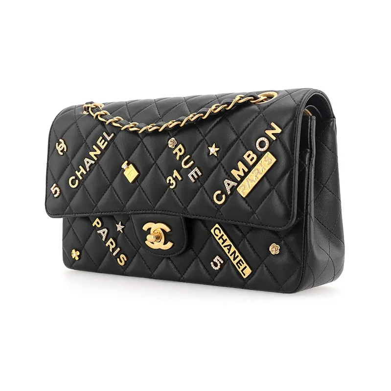 CHANEL Classic Flap CF Lambskin Badge Bag, Shoulder Bag, Crossbody Bag Women's Black-1