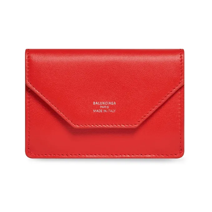 Balenciaga Smooth Calf Leather Wallet Mini Women's Red-0