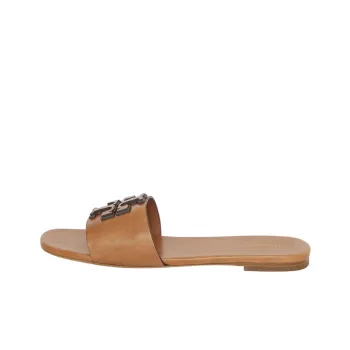 TORY BURCH Embossed-logo Leather Slides