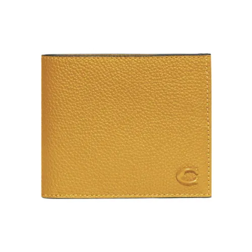 COACH Billfold Wallet Pebbled Leather Wallet Men's Yellow