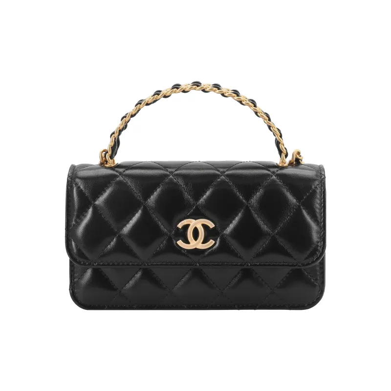 CHANEL Leather Chain Bag, Handbag, Shoulder Bag, Crossbody Bag Women's Black-0