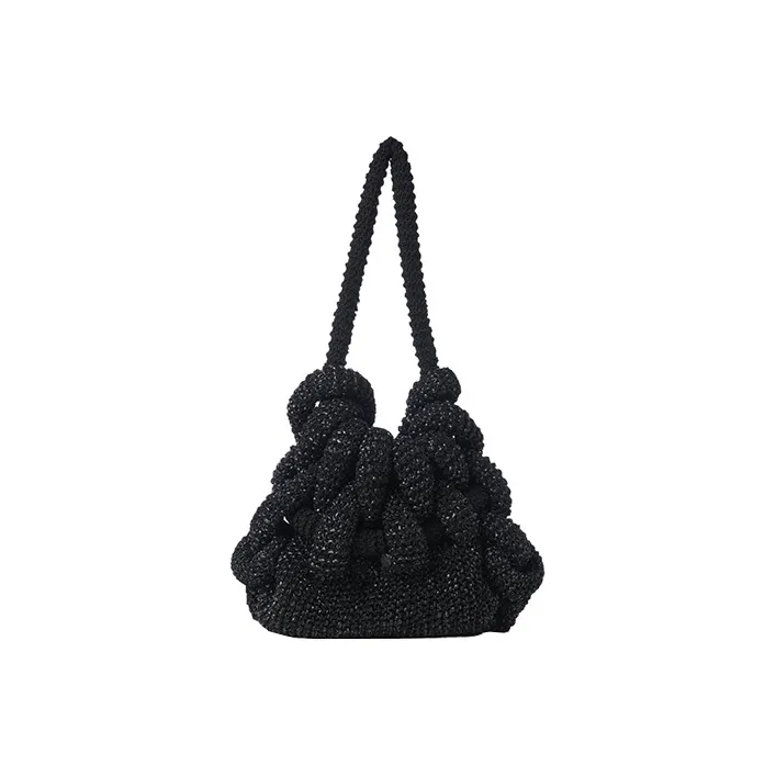 Chloe Knitted Fabric Hobo Bag Handbag Shoulder Bag Women's Black-0