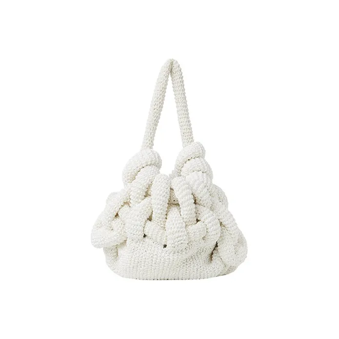 Chloe Knitted Fabric Hobo Bag Handbag Shoulder Bag Women's White-0