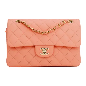 CHANEL Classic Flap CF Classic Calfskin Gold Metal Snap Closure Shoulder Crossbody Bag Small Size Women's Light Orange