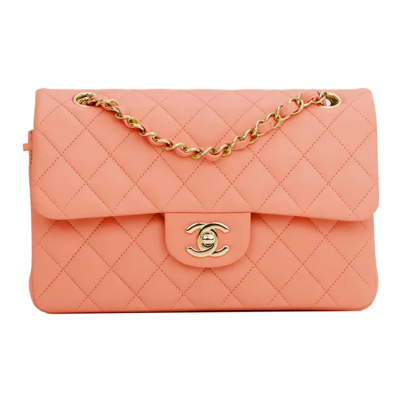 CHANEL Classic Flap CF Classic Calfskin Gold Metal Flap Bag, Shoulder Bag, Crossbody Bag Women's Light Orange-0