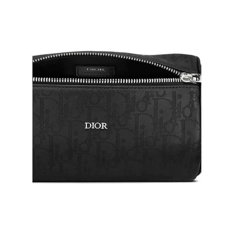 DIOR Leather ROLLER Cylinder Messenger Bag Shoulder Bag Crossbody Bag Men's Black-4