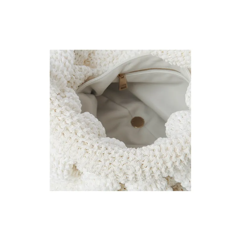 Chloe Knitted Fabric Hobo Bag Handbag Shoulder Bag Women's White-3