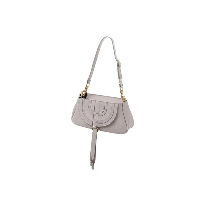 Chloe Marcie Grained Calfskin One Shoulder Portable Clutch Small Size Women's Gray-1
