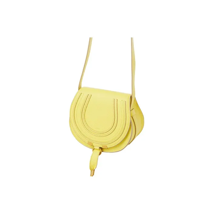 Chloe Marcie Grain Calfskin Saddle Bag, Shoulder Bag, Crossbody Bag Small Size Women's Yellow-1