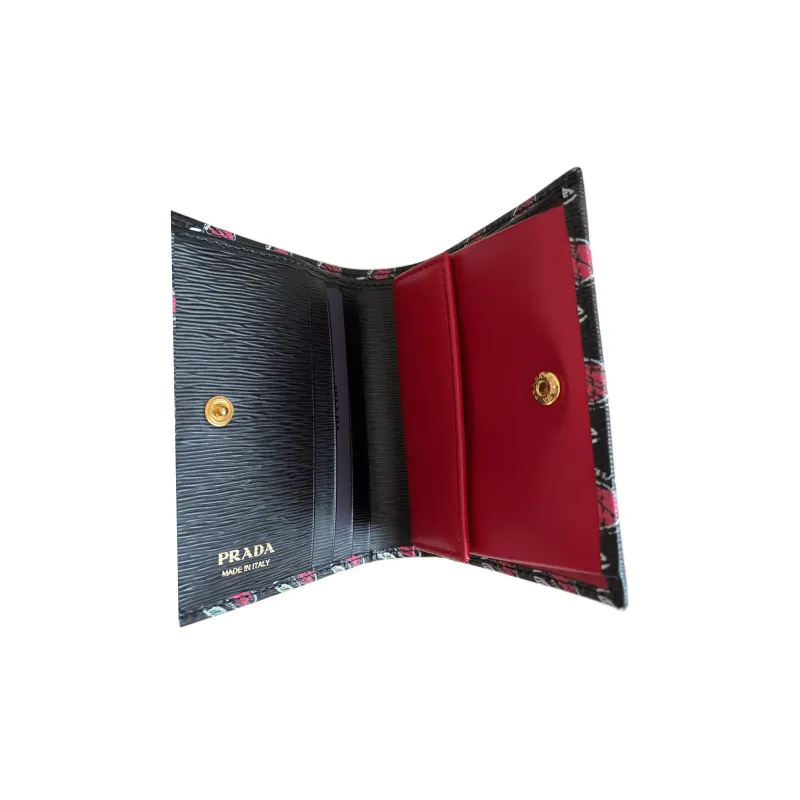 PRADA Textured Leather Card Clip Card Holder Wallets Women's Black-2