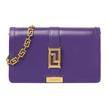VERSACE Greca Goddess Cow Leather Patchwork With Lambskin One Shoulder Crossbody Clutches Mini Women's Purple