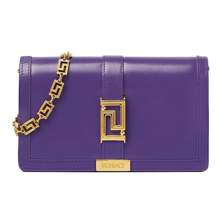 VERSACE Greca Goddess Cow Leather Patchwork With Lambskin One Shoulder Crossbody Clutches Mini Women's Purple-0