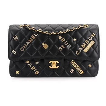 CHANEL Classic Flap CF Lambskin Badge Bag, Shoulder Bag, Crossbody Bag Regular Women's Black