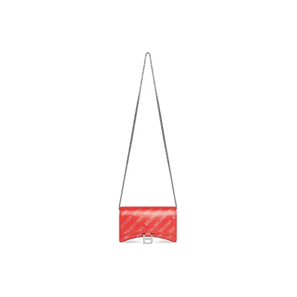 Balenciaga Hourglass Wallet On Chain And Rhinestones Red-1