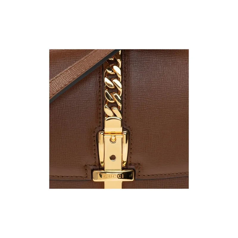GUCCI Sylvie 1969 Leather Crossbody Bag Shoulder Bag Women's Brown-4