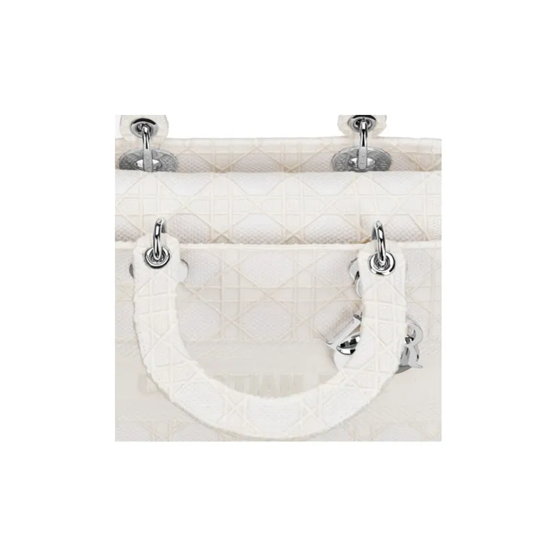 DIOR Lady D-Lite Embroidery Handbag Daphne Bag Shoulder Bag Women's White Rattan Plaid Embroidery-4