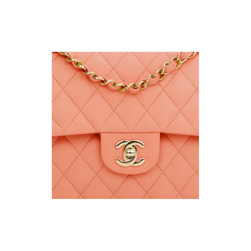CHANEL Classic Flap CF Classic Calfskin Gold Metal Flap Bag, Shoulder Bag, Crossbody Bag Women's Light Orange-3