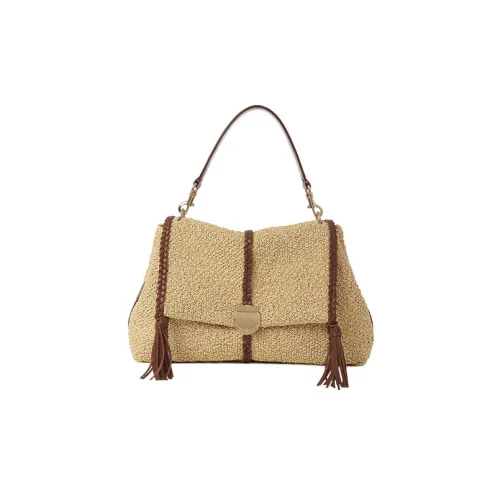 Chloe Shiny Calfskin With Pearl Circle Nubuck Fabric Handbag, Shoulder Bag Women's Tan