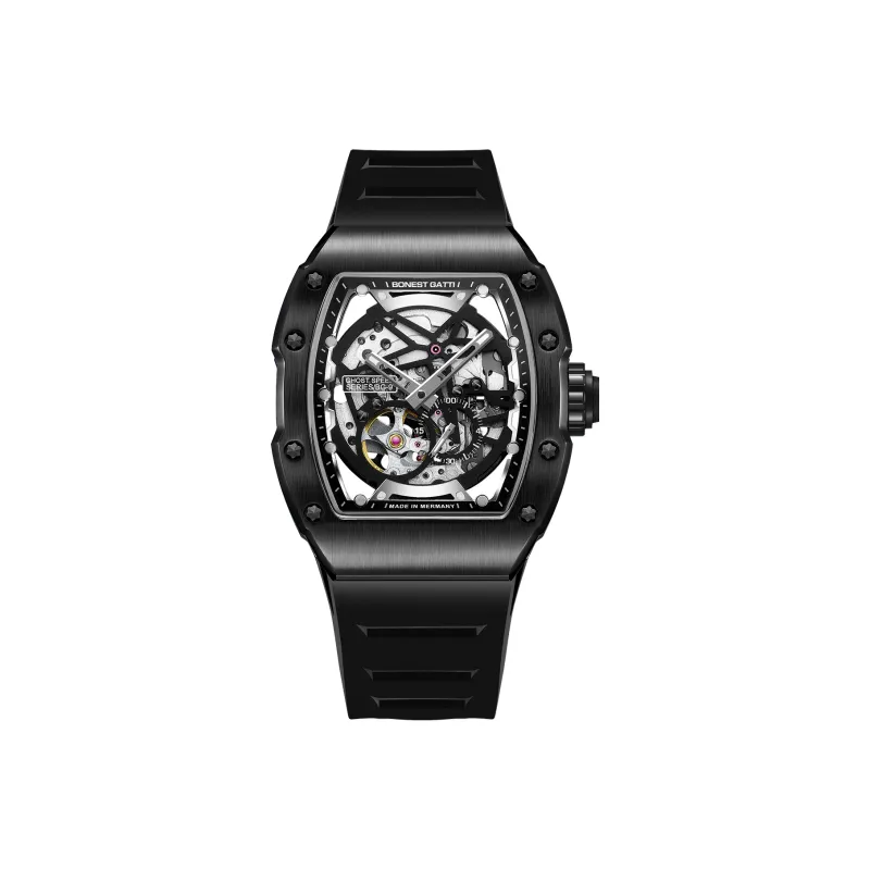 BONEST GATTI Phantom Speed Collection Mini Barrel Watch Mechanical Movement Rubber Strap Watch Unisex White Dial-1