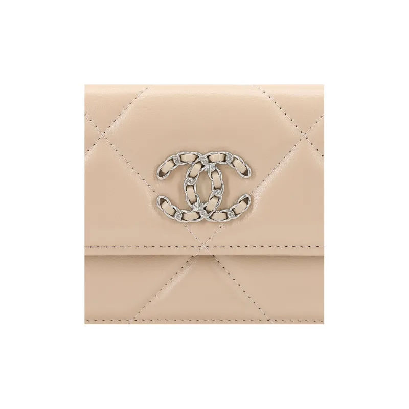 CHANEL 19Bag Lambskin Evening Bag, Coin Purse, Shoulder Bag, Crossbody Bag Mini Women's Beige Milk Tea-4