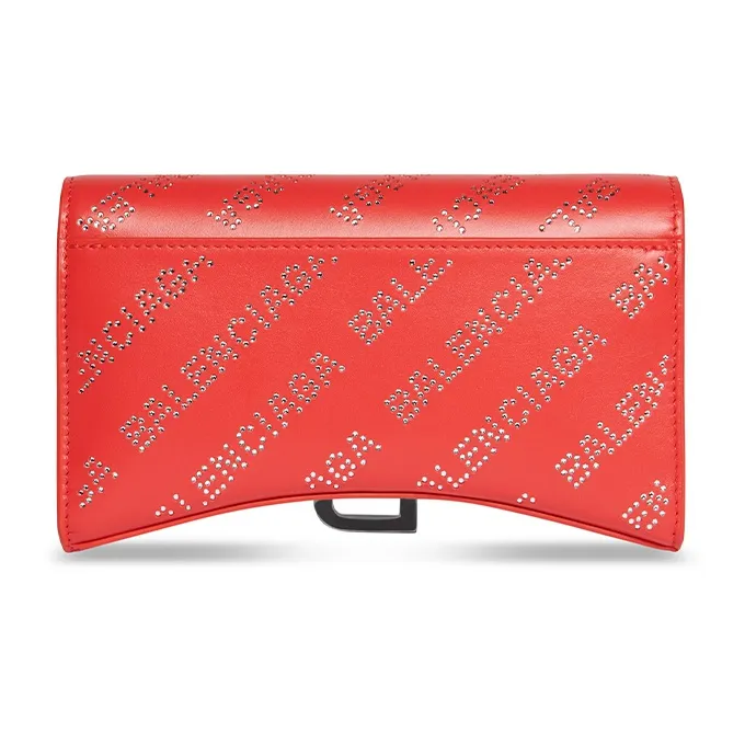 Balenciaga Hourglass Wallet On Chain And Rhinestones Red-4