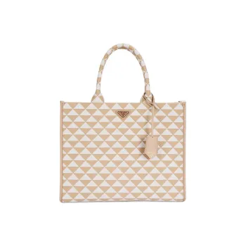 PRADA Fabric With Leather Tote Bag, Shopping Bag, Handbag Large Size Women's Light Umber