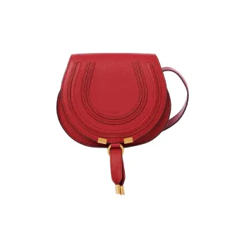 Chloe Marcie Grained Calfskin Saddle Bag Shoulder Bag Crossbody Bag Small Size Women's Red