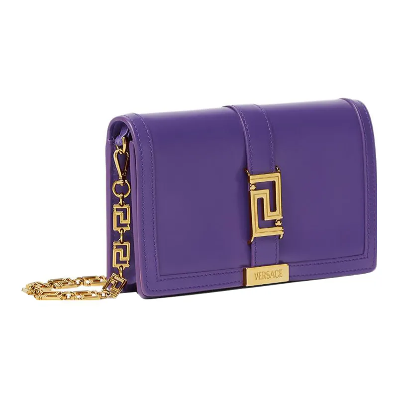 VERSACE Greca Goddess Cow Leather Patchwork With Lambskin One Shoulder Crossbody Clutches Mini Women's Purple-1
