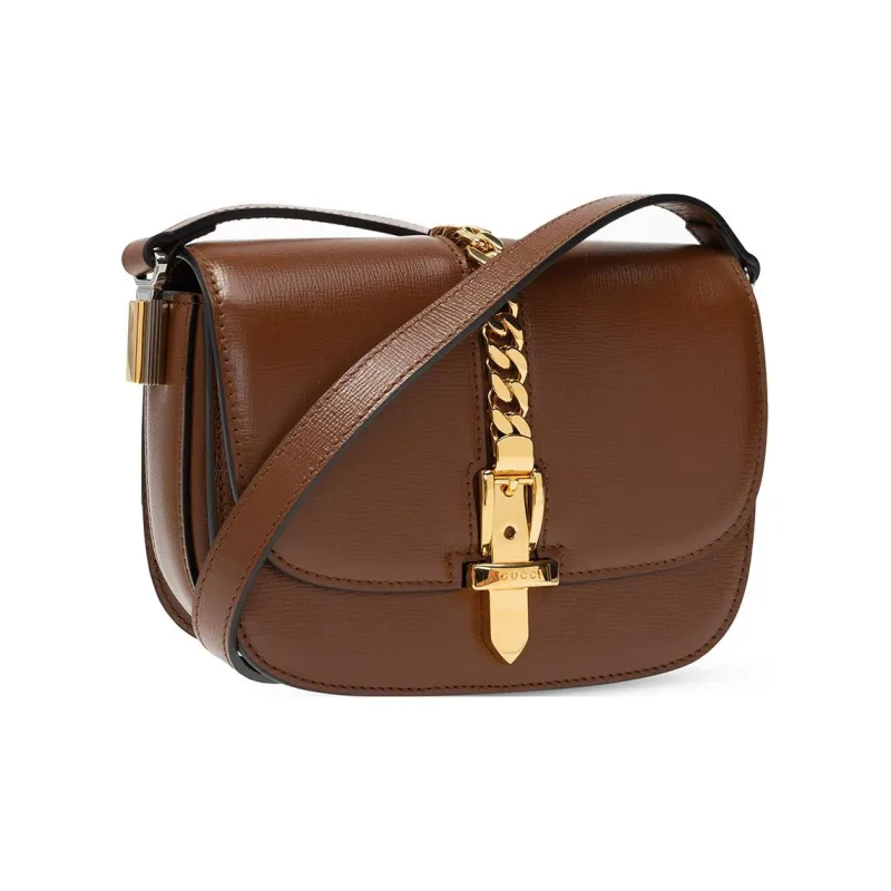 GUCCI Sylvie 1969 Leather Crossbody Bag Shoulder Bag Women's Brown-1