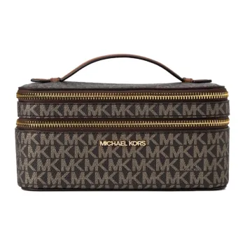 MICHAEL KORS Jet Set Travel Artificial Leather Zip Closure Box Bag Handbag Large Size Women's Dark Brown/Gold