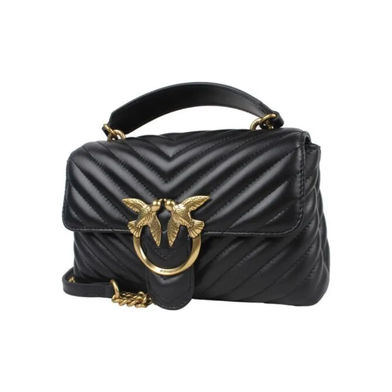 PINKO Puff Cow Leather Pillow Bag, Handbag, Shoulder Bag, Crossbody Bag Regular Women's Black-1
