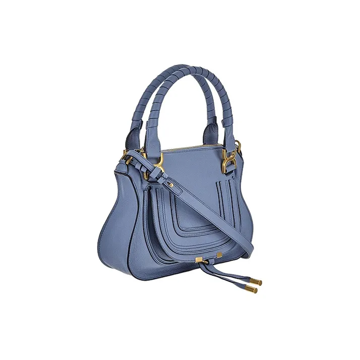 Chloe Marcie Grained Calfskin Shoulder Bag Crossbody Bag Handbag Small Size Women's Blue-1