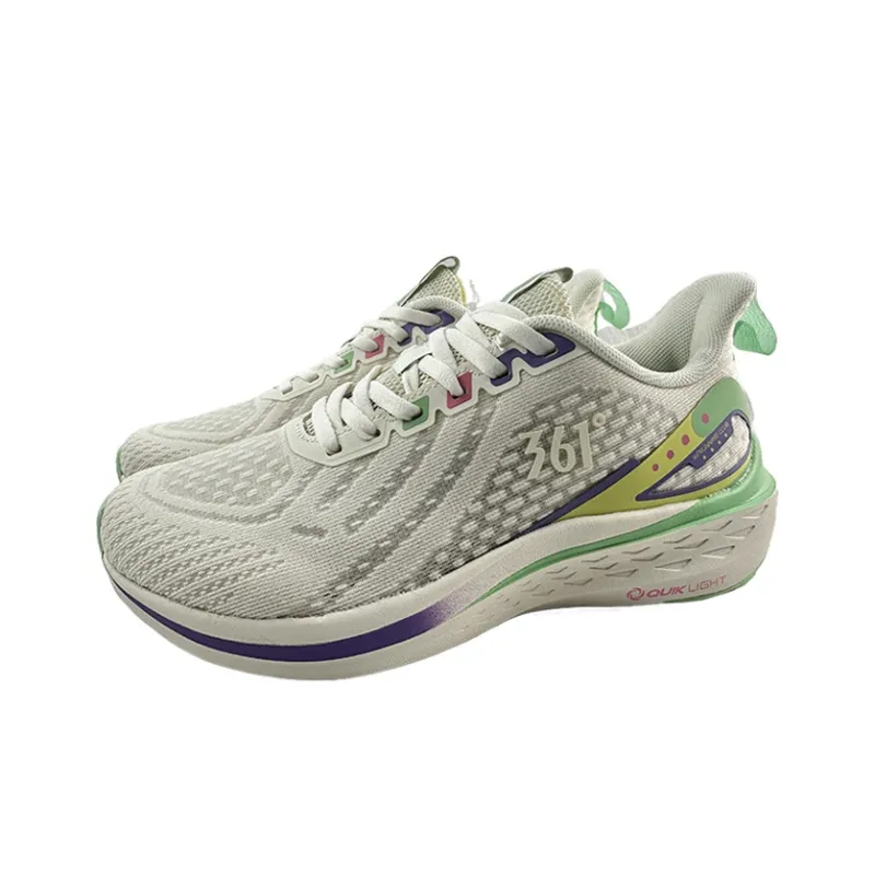 361° Anti Slip Wear Resistant Low Top Running Shoes Women's White Green-3