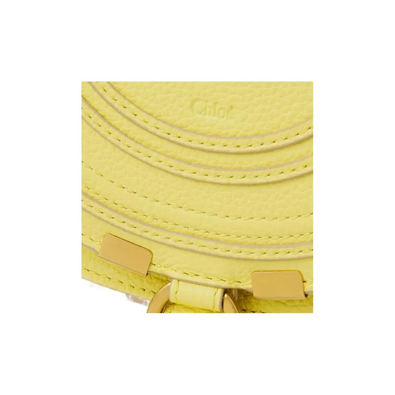 Chloe Marcie Grain Calfskin Saddle Bag, Shoulder Bag, Crossbody Bag Small Size Women's Yellow-4