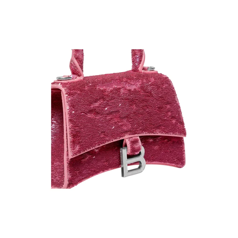 Balenciaga Hourglass Sequins Patchwork Sheepskin Shoulder Bag Crossbody Bag Handbag Extra Mini Women's Pink-7