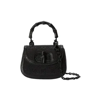 GUCCI Bamboo 1947 Leather Shoulder Bag Crossbody Bag Handbag Mini Women's Black