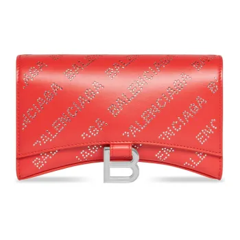 Balenciaga Hourglass Wallet On Chain And Rhinestones Red