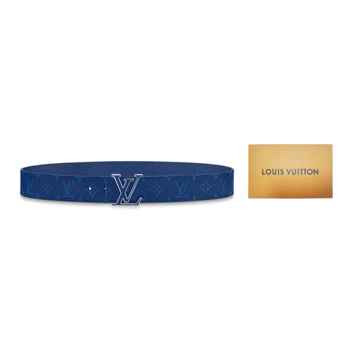 LOUIS VUITTON LV Initiales Double Sided Smooth Buckle Cow Leather Canvas Leather Belts Men's Blue Width  4cm