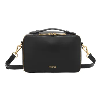 TUMI Leather Small Square Bag Shoulder Bag Crossbody Bag Women's Black & Gold