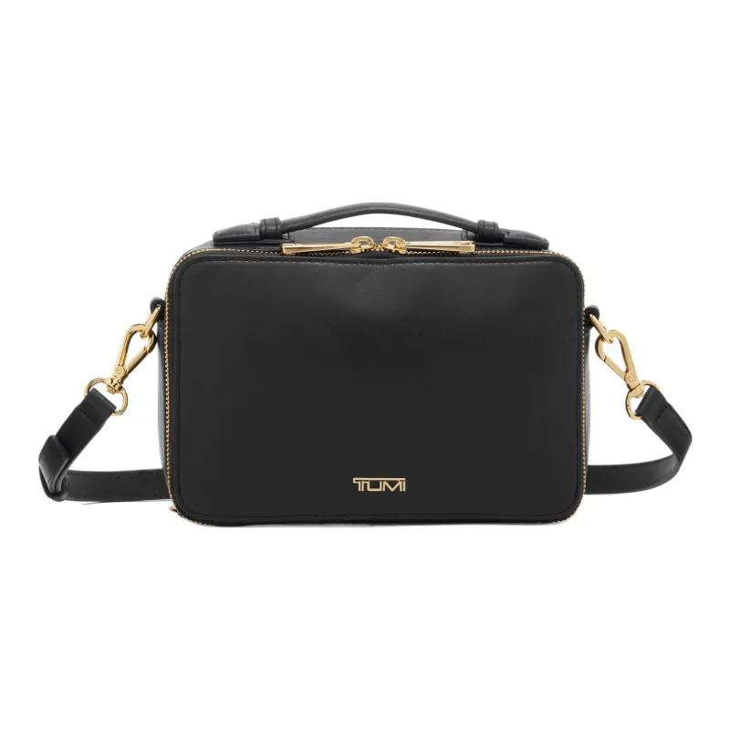 TUMI Leather Small Square Bag Shoulder Bag Crossbody Bag Women's Black & Gold-0