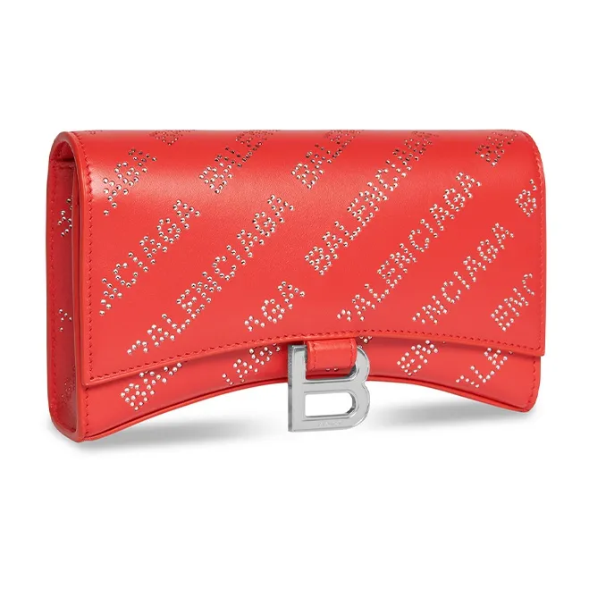 Balenciaga Hourglass Wallet On Chain And Rhinestones Red-2