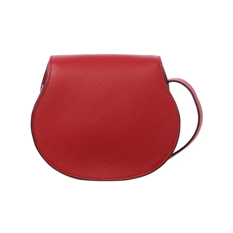Chloe Marcie Grained Calfskin Saddle Bag Shoulder Bag Crossbody Bag Small Size Women's Red-2