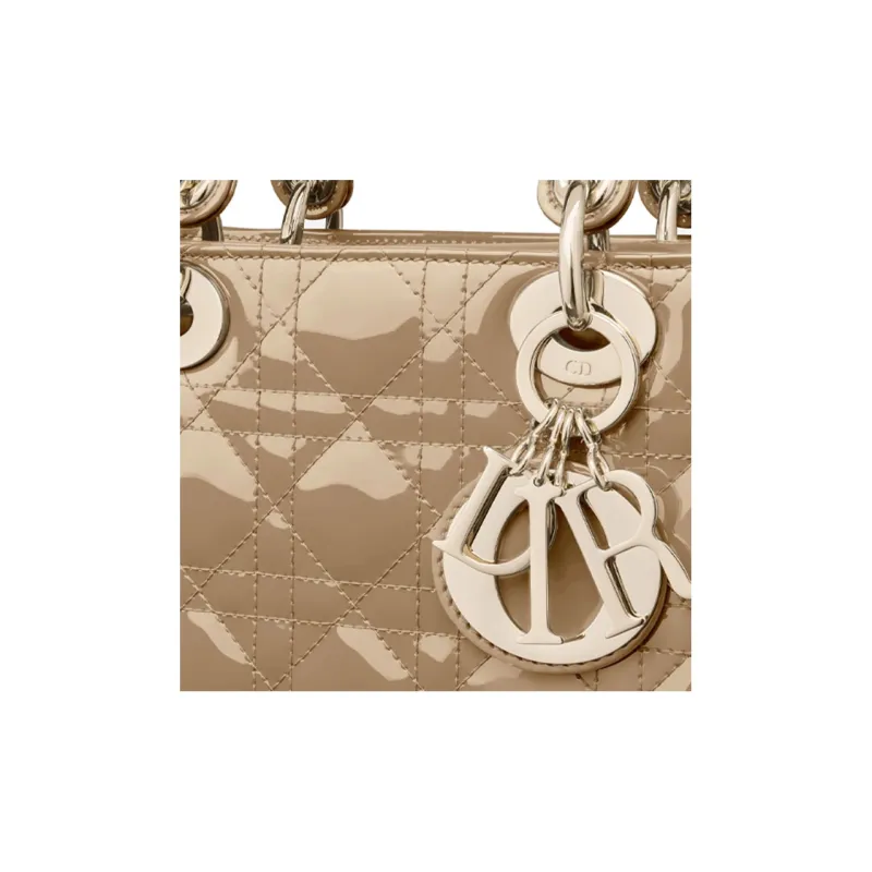 DIOR Lady Dior Patent Leather Calfskin Daisie Bag Portable Crossbody Bag Shoulder Bag Small Size Women's Beige-3