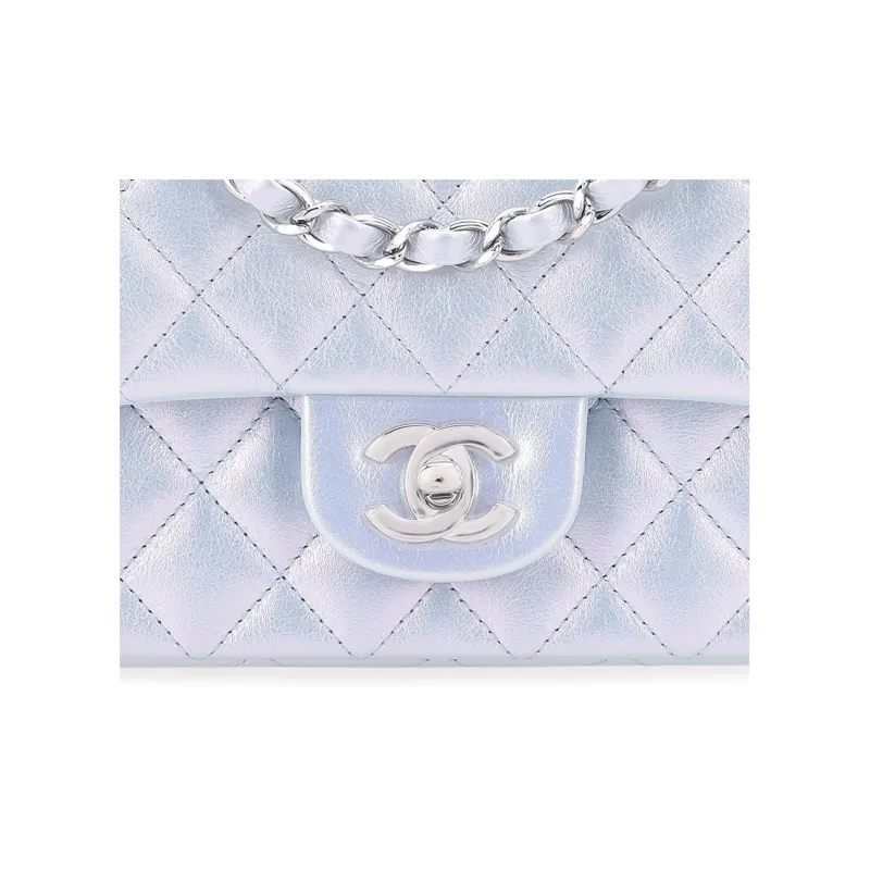 CHANEL Calfskin Shoulder Bag, Crossbody Bag Mini Women's Iridescent Blue-4