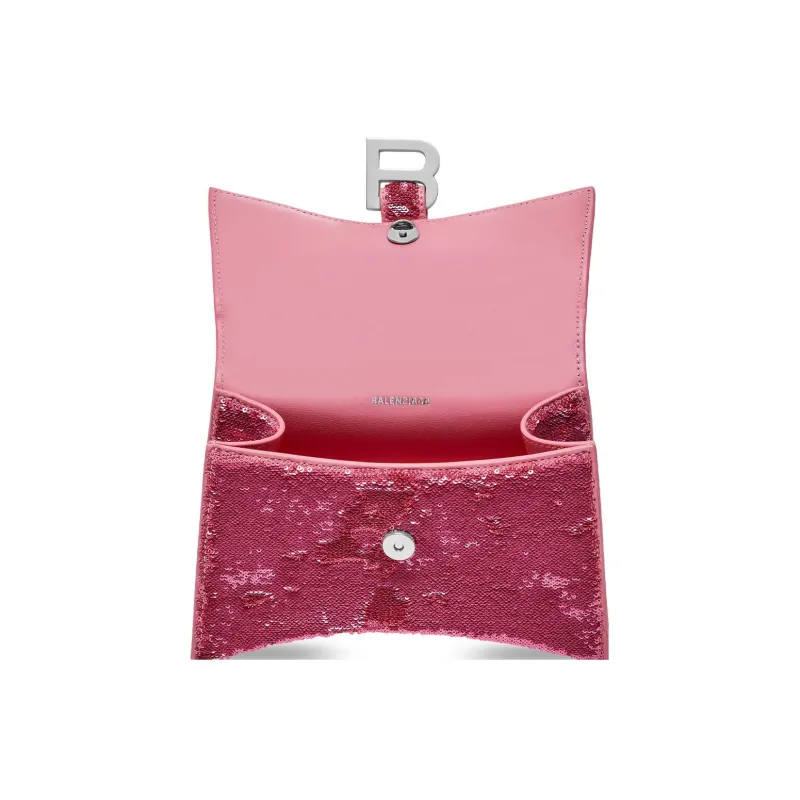 Balenciaga Hourglass Sequins Patchwork Sheepskin Shoulder Bag Crossbody Bag Handbag Extra Mini Women's Pink-5