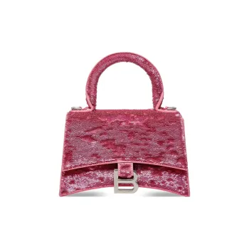 Balenciaga Hourglass Sequins Patchwork Sheepskin Shoulder Bag Crossbody Bag Handbag Extra Mini Women's Pink