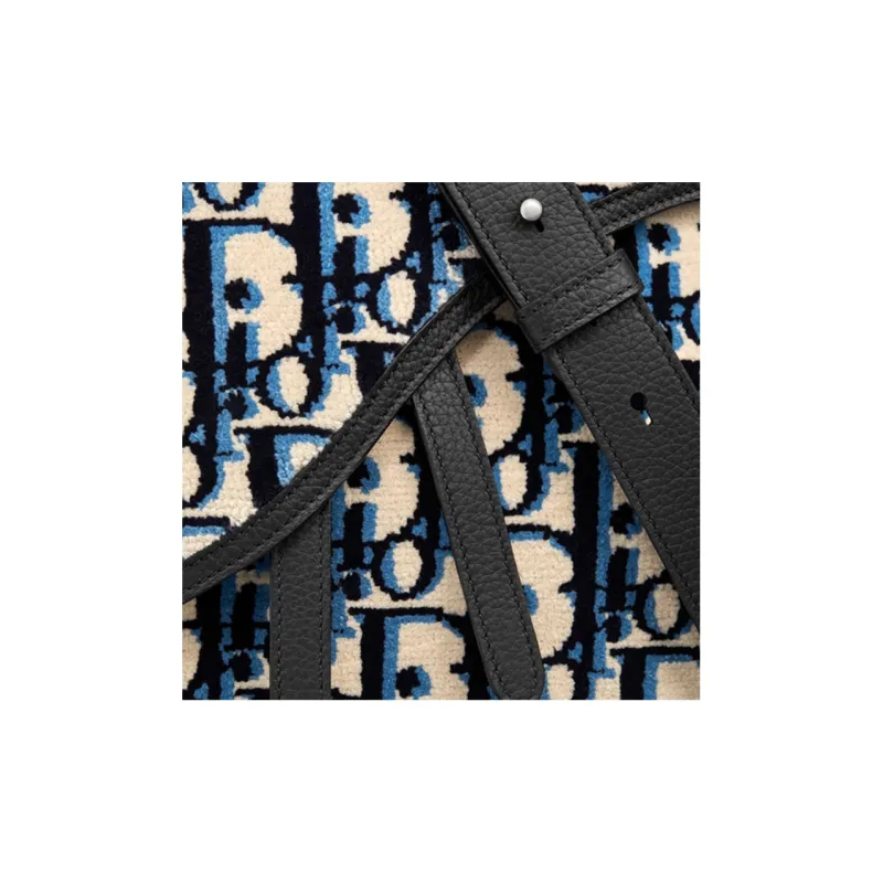 DIOR Saddle Grained Calfskin Saddle Bag Handbag Crossbody Bag Shoulder Bag Regular Men's Black With Navy Accents-4