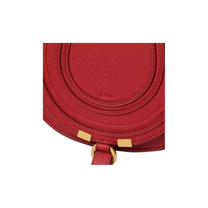 Chloe Marcie Grained Calfskin Saddle Bag Shoulder Bag Crossbody Bag Small Size Women's Red-3